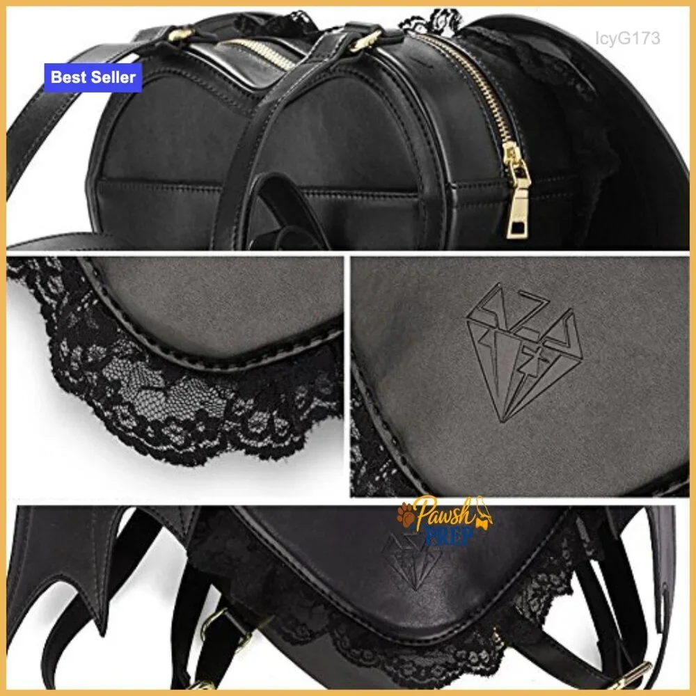 Heart Shape Bat Backpack with Lace Wings, Adjustable Strap, 4 Pockets